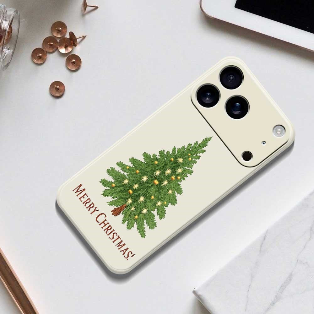 For iPhone 17 Pro Max Case Christmas Tree Pattern Printing Straight Edge TPU Phone Back Cover - Beige