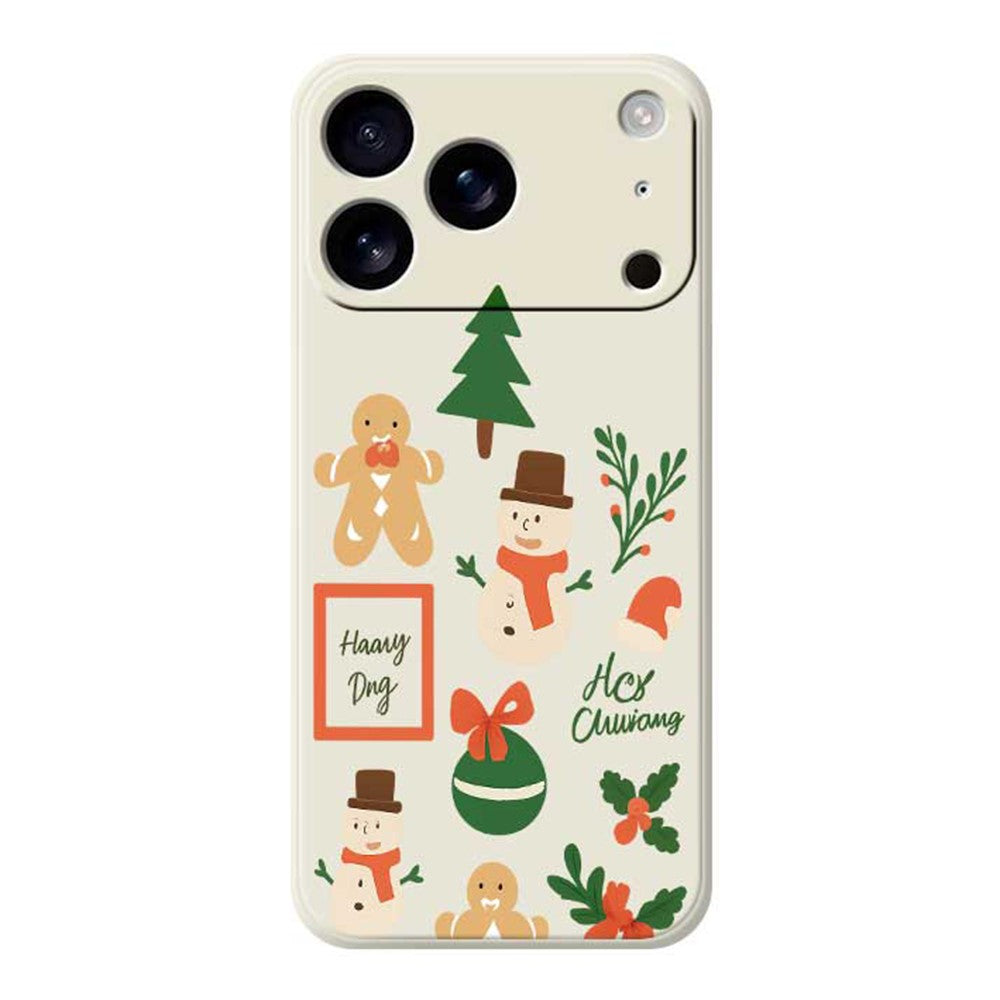 For iPhone 17 Pro Max Case Christmas Snowman Pattern Printing Straight Edge TPU Phone Back Cover - Beige