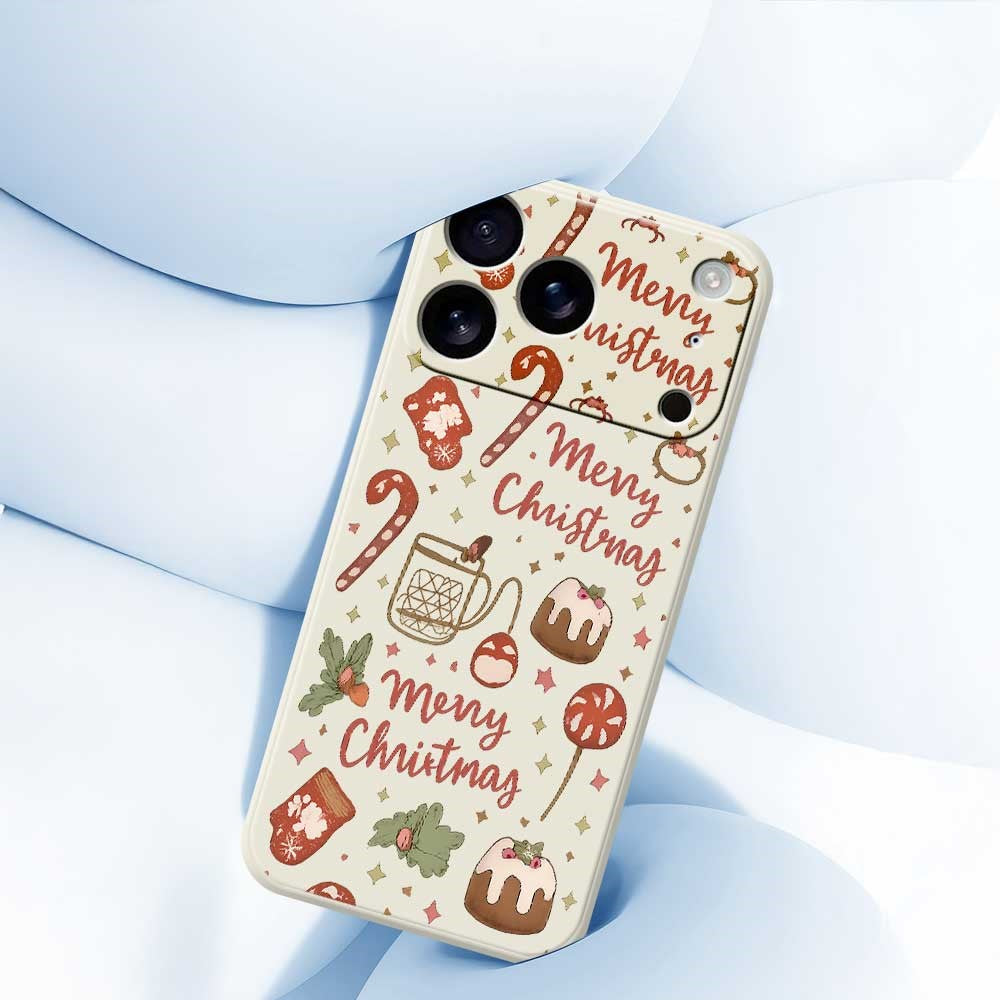 For iPhone 17 Pro Max Case Merry Christmas Pattern Printing Straight Edge TPU Phone Back Cover - Beige