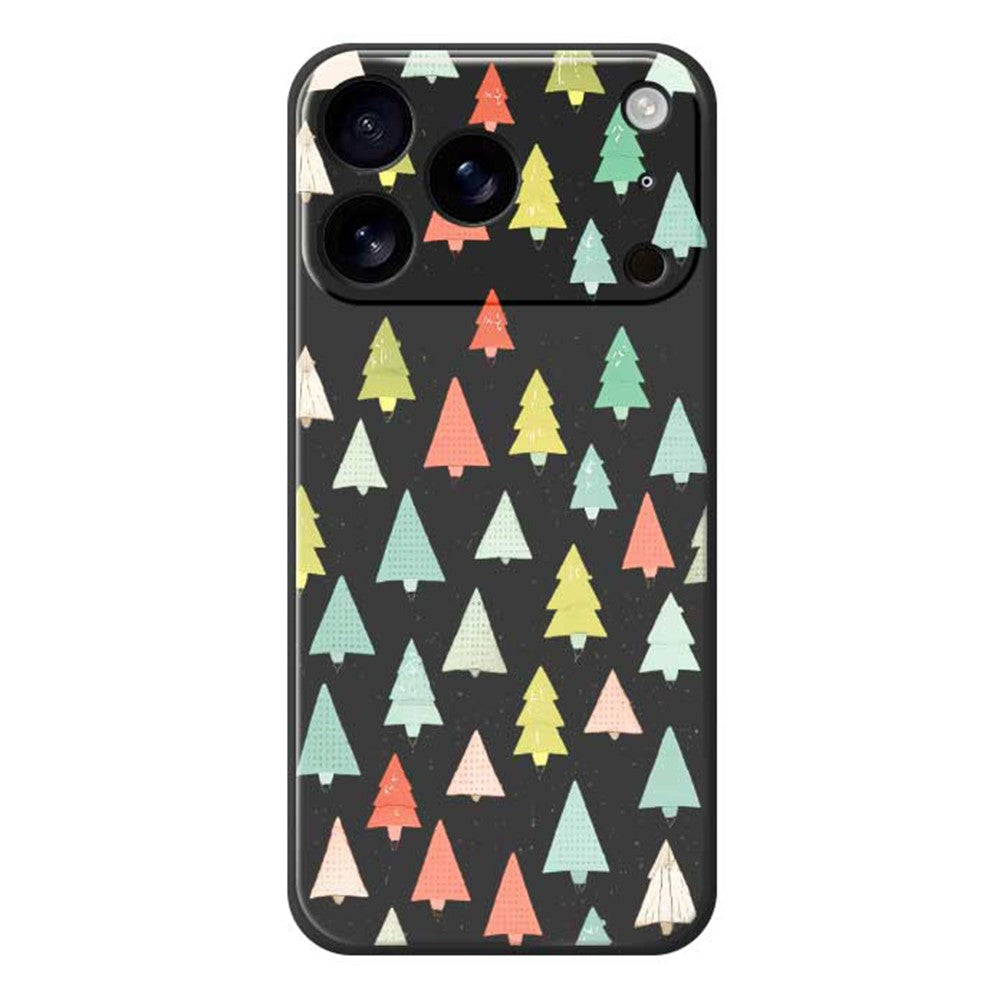 For iPhone 17 Pro Max Case Colorful Trees Pattern Printing Straight Edge TPU Phone Back Cover - Black