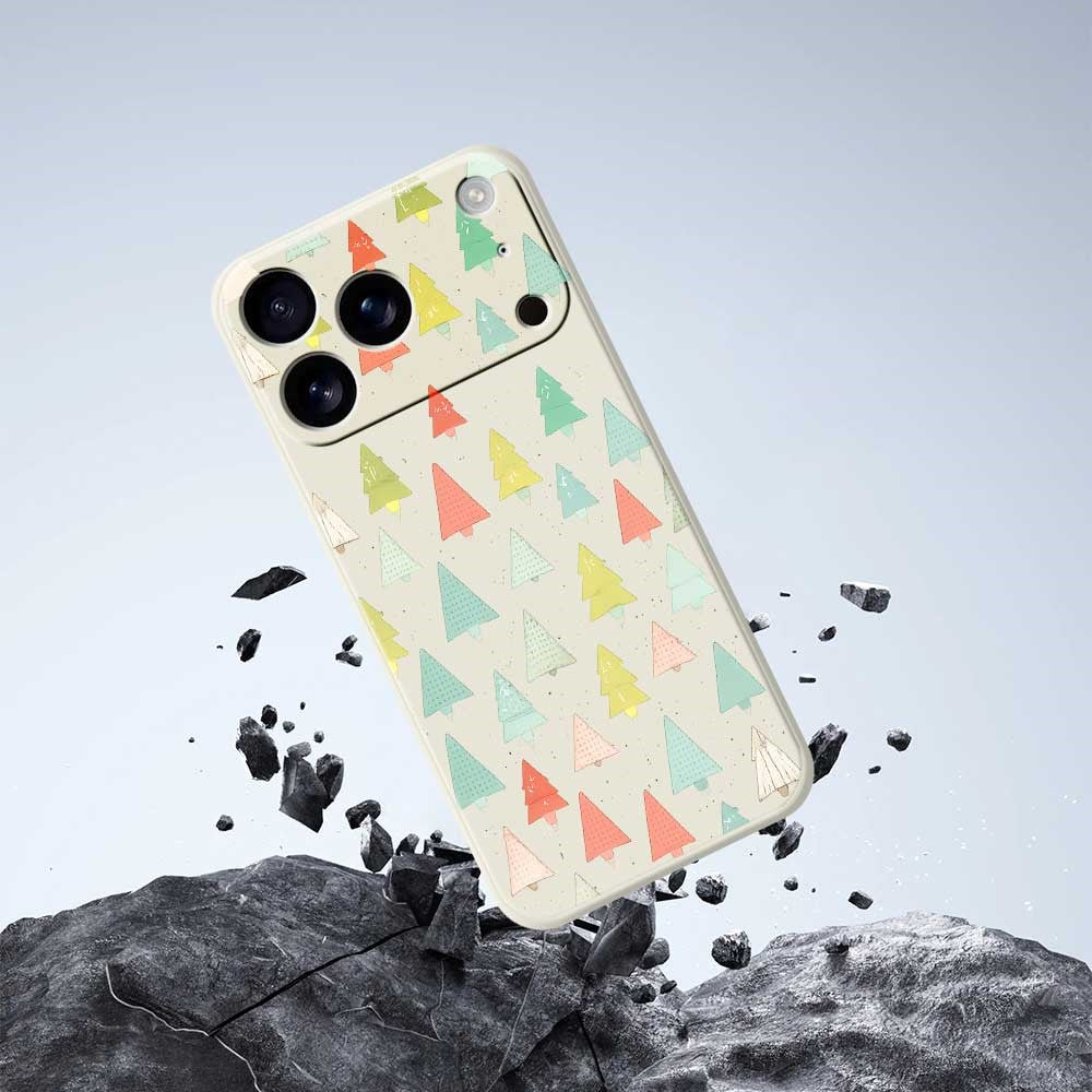 For iPhone 17 Pro Max Case Colorful Trees Pattern Printing Straight Edge TPU Phone Back Cover - Black