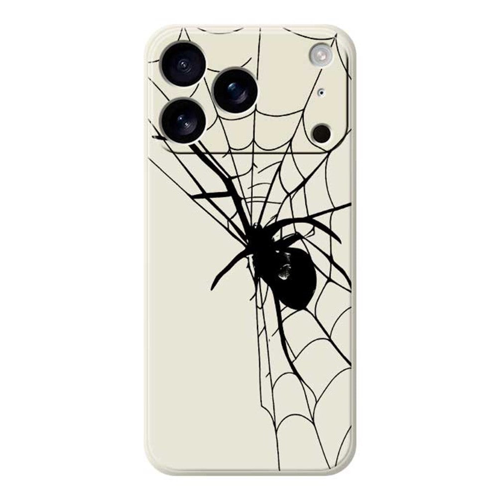 For iPhone 17 Pro Max Case Spider Pattern Printing Straight Edge TPU Phone Back Cover - Beige