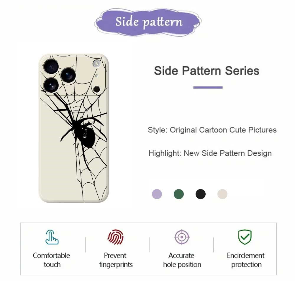 For iPhone 17 Pro Max Case Spider Pattern Printing Straight Edge TPU Phone Back Cover - Beige