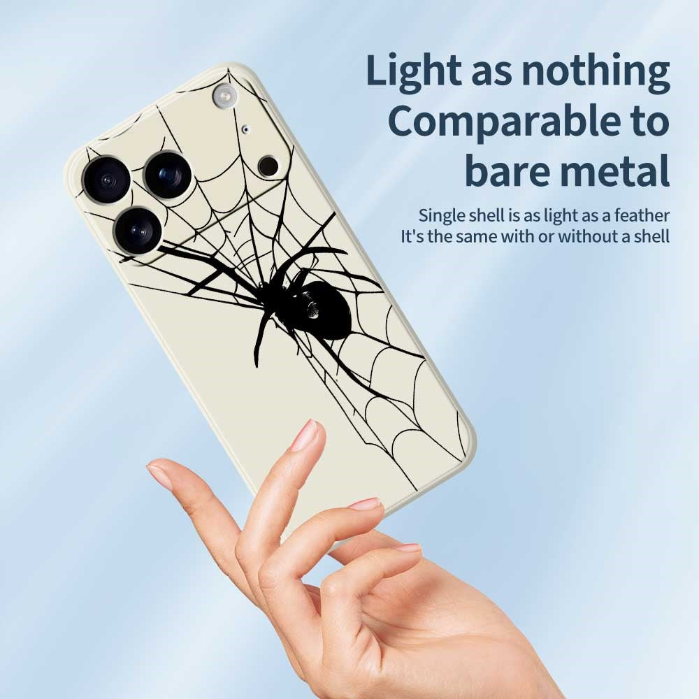 For iPhone 17 Pro Max Case Spider Pattern Printing Straight Edge TPU Phone Back Cover - Beige