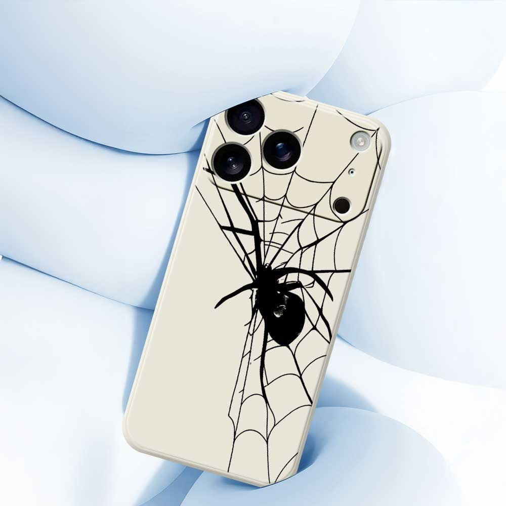 For iPhone 17 Pro Max Case Spider Pattern Printing Straight Edge TPU Phone Back Cover - Beige