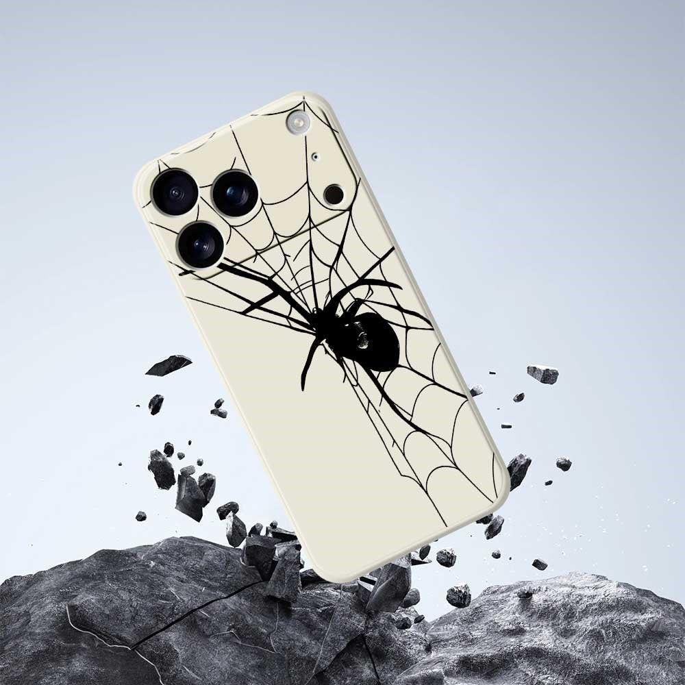 For iPhone 17 Pro Max Case Spider Pattern Printing Straight Edge TPU Phone Back Cover - Beige