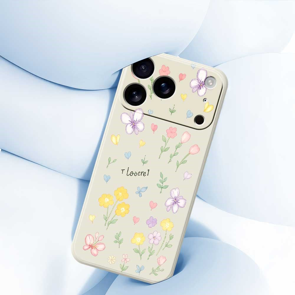 For iPhone 17 Pro Max Case Small Flowers Pattern Printing Straight Edge TPU Phone Back Cover - Black