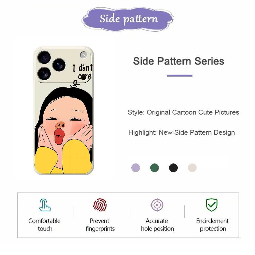 For iPhone 17 Pro Max Case Girl Holding Face Pattern Printing Straight Edge TPU Phone Back Cover - Beige