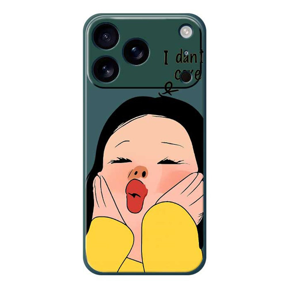 For iPhone 17 Pro Max Case Girl Holding Face Pattern Printing Straight Edge TPU Phone Back Cover - Green