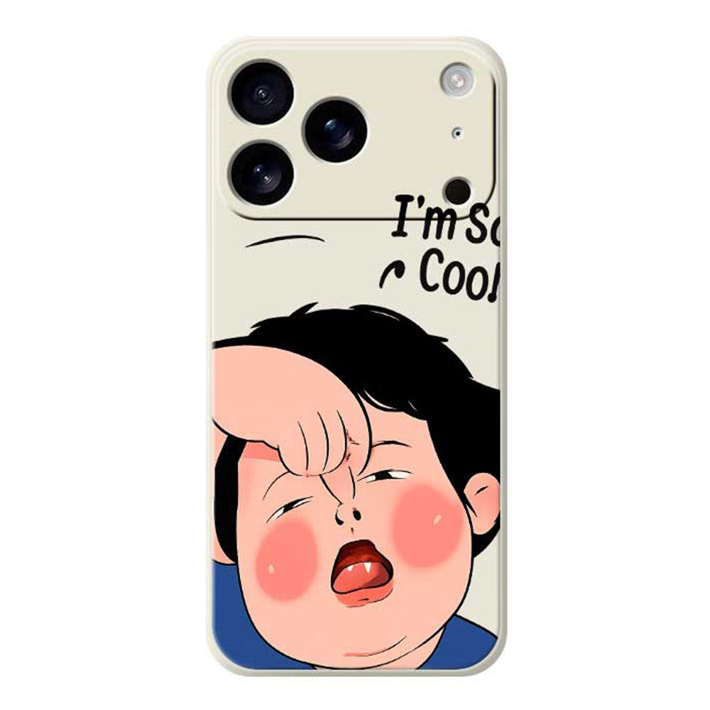 For iPhone 17 Pro Max Case Make Faces Kid Pattern Printing Straight Edge TPU Phone Back Cover - Beige