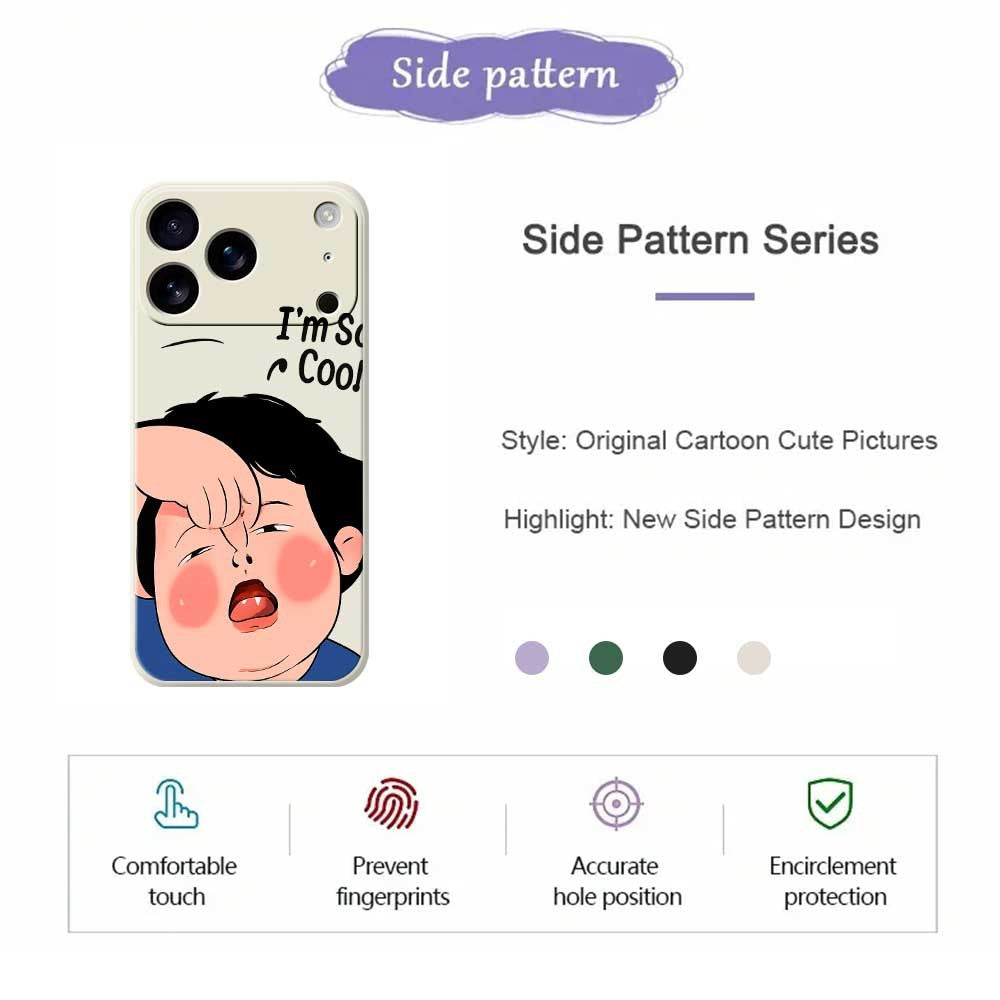 For iPhone 17 Pro Max Case Make Faces Kid Pattern Printing Straight Edge TPU Phone Back Cover - Black