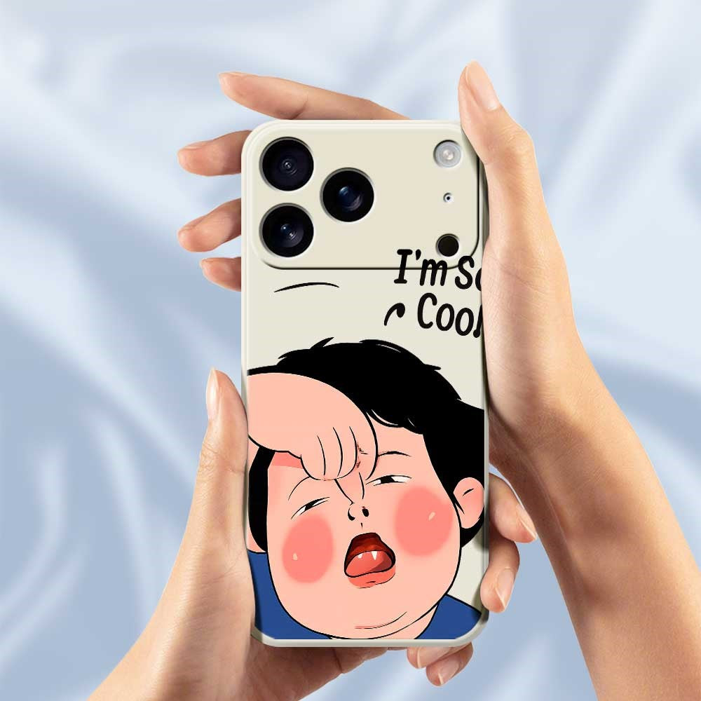 For iPhone 17 Pro Max Case Make Faces Kid Pattern Printing Straight Edge TPU Phone Back Cover - Black