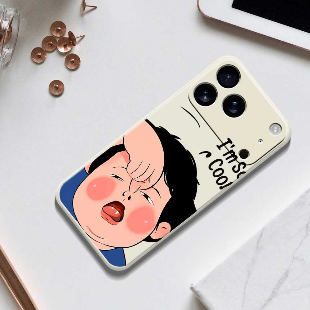 For iPhone 17 Pro Max Case Make Faces Kid Pattern Printing Straight Edge TPU Phone Back Cover - Black