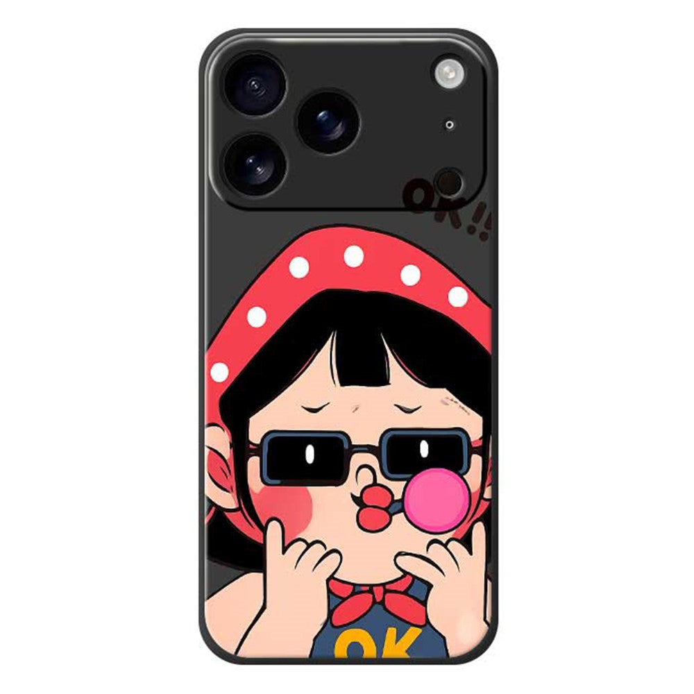 For iPhone 17 Pro Max Case Cute Kid Pattern Printing Straight Edge TPU Phone Back Cover - Black