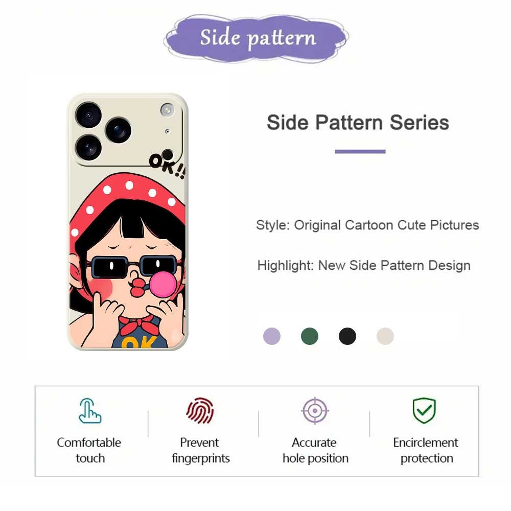 For iPhone 17 Pro Max Case Cute Kid Pattern Printing Straight Edge TPU Phone Back Cover - Black