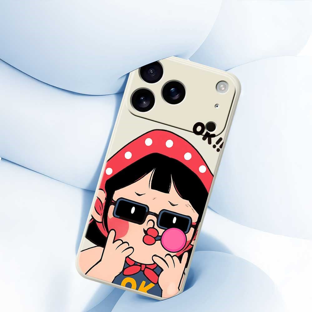 For iPhone 17 Pro Max Case Cute Kid Pattern Printing Straight Edge TPU Phone Back Cover - Black