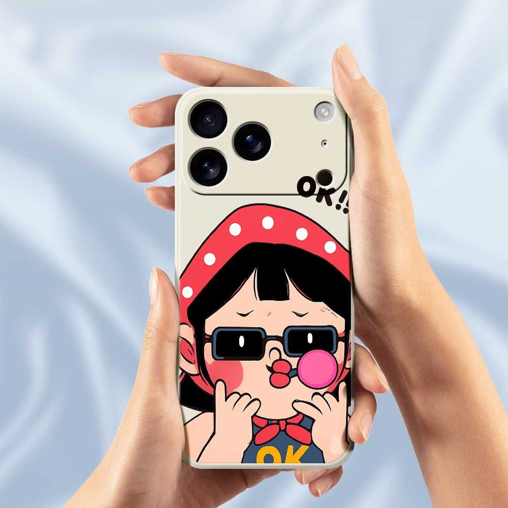 For iPhone 17 Pro Max Case Cute Kid Pattern Printing Straight Edge TPU Phone Back Cover - Black