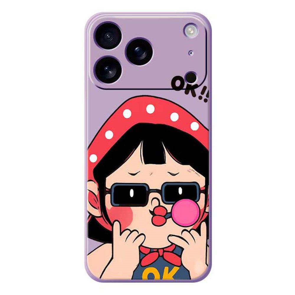 For iPhone 17 Pro Max Case Cute Kid Pattern Printing Straight Edge TPU Phone Back Cover - Purple
