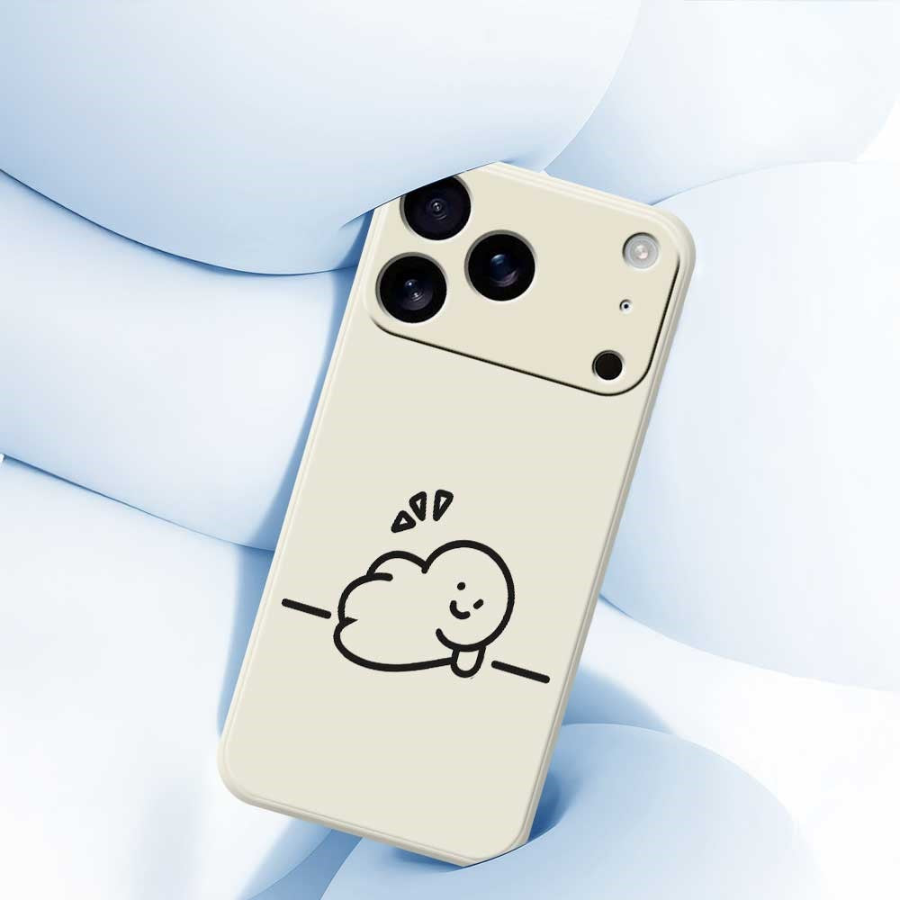 For iPhone 17 Pro Max Case Stick Figure Pattern Printing Straight Edge TPU Phone Back Cover - Beige