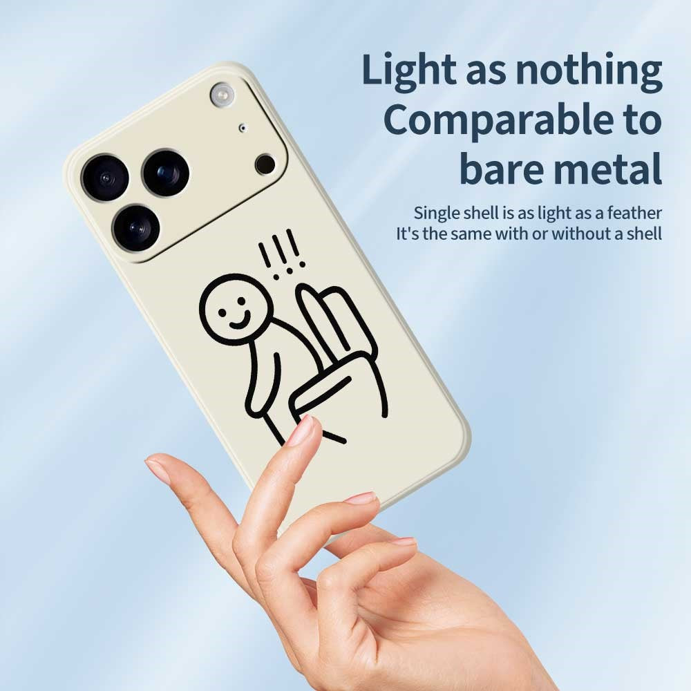 For iPhone 17 Pro Max Case Stickman Toilet Pattern Printing Straight Edge TPU Phone Back Cover - Beige