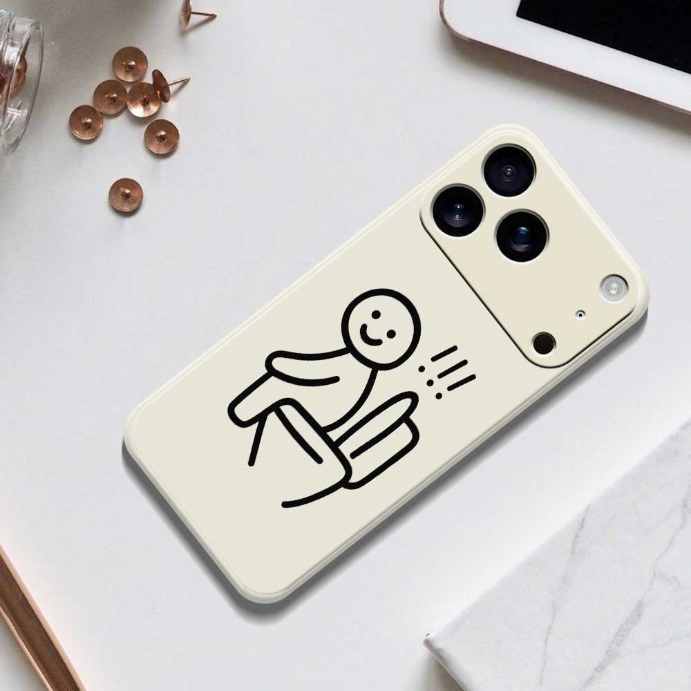 For iPhone 17 Pro Max Case Stickman Toilet Pattern Printing Straight Edge TPU Phone Back Cover - Black
