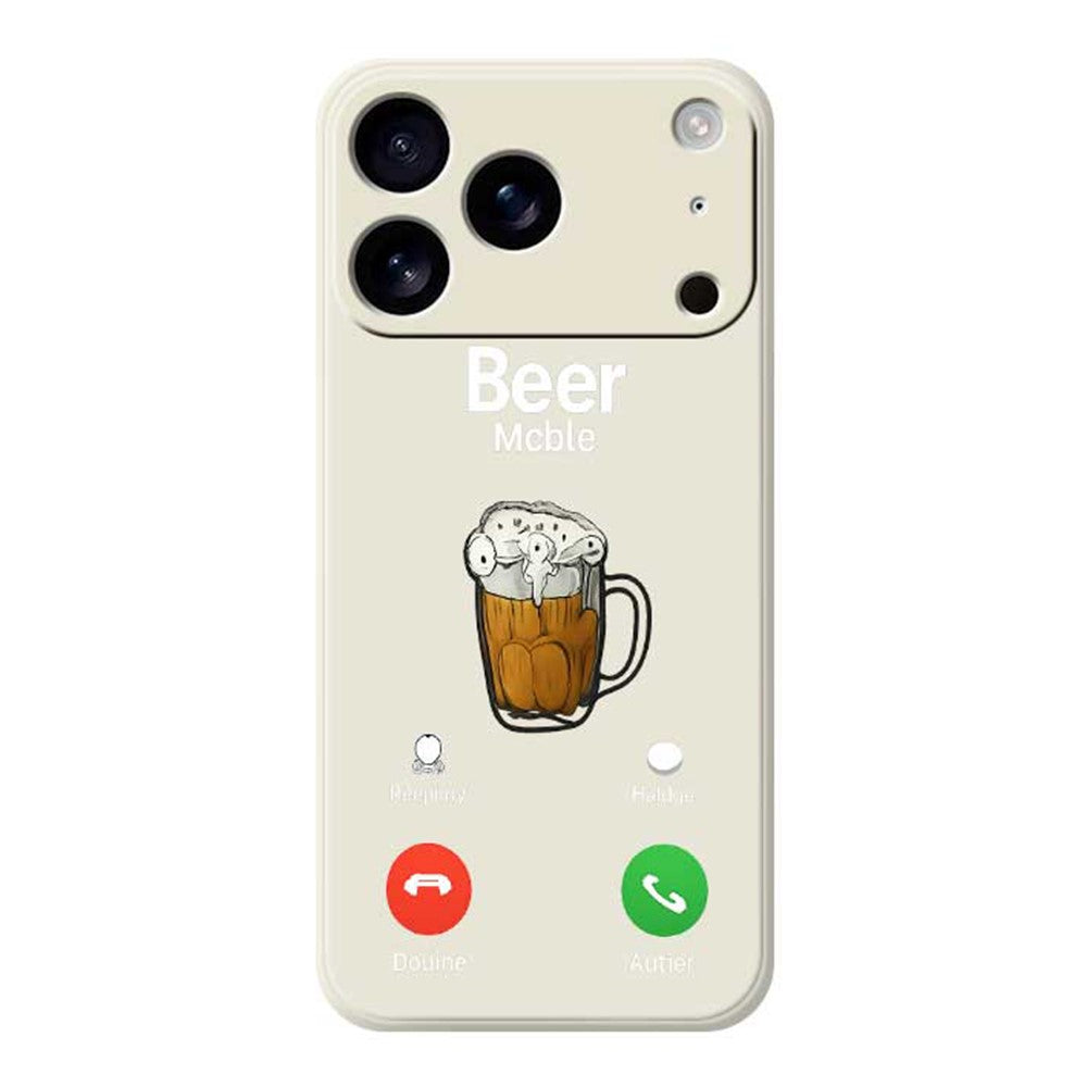 For iPhone 17 Pro Max Case Beer Pattern Printing Straight Edge TPU Phone Back Cover - Beige