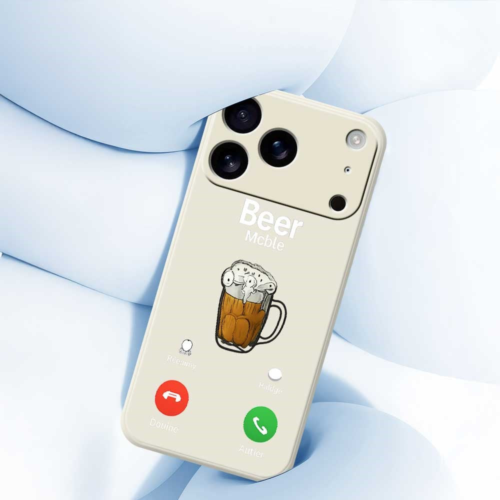 For iPhone 17 Pro Max Case Beer Pattern Printing Straight Edge TPU Phone Back Cover - Beige