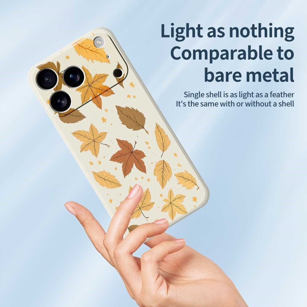 For iPhone 17 Pro Max Case Maple Leaves Pattern Printing Straight Edge TPU Phone Back Cover - Beige