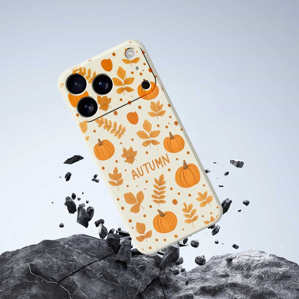 For iPhone 17 Pro Max Case Autumn Theme Pattern Printing Straight Edge TPU Phone Back Cover - Beige