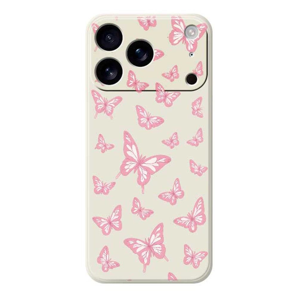 For iPhone 17 Pro Max Case Pink Butterflies Pattern Printing Straight Edge TPU Phone Back Cover - Beige