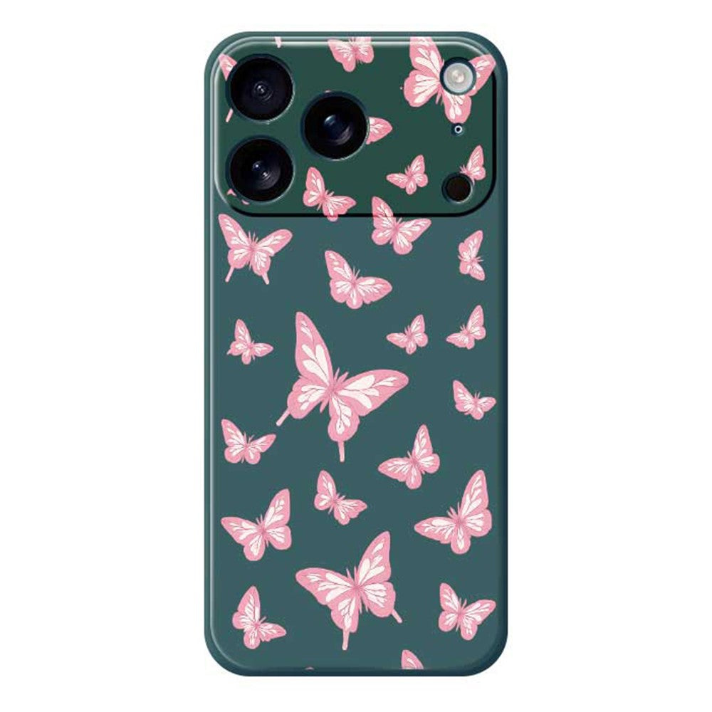 For iPhone 17 Pro Max Case Pink Butterflies Pattern Printing Straight Edge TPU Phone Back Cover - Green