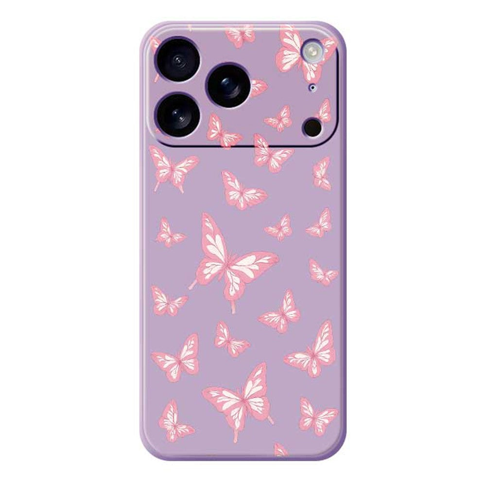 For iPhone 17 Pro Max Case Pink Butterflies Pattern Printing Straight Edge TPU Phone Back Cover - Purple