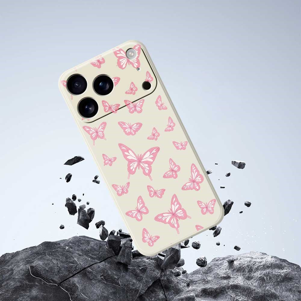 For iPhone 17 Pro Max Case Pink Butterflies Pattern Printing Straight Edge TPU Phone Back Cover - Purple