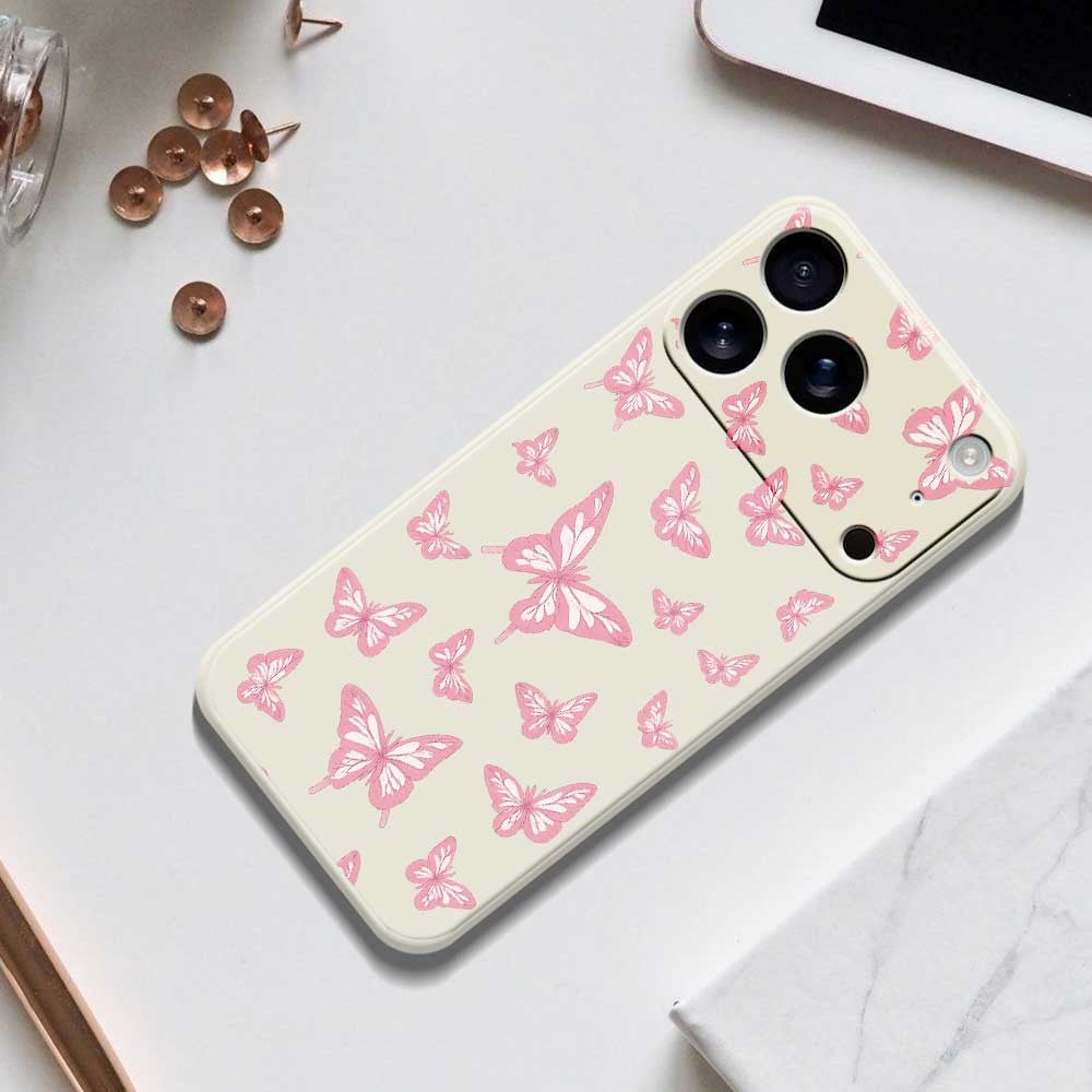For iPhone 17 Pro Max Case Pink Butterflies Pattern Printing Straight Edge TPU Phone Back Cover - Purple