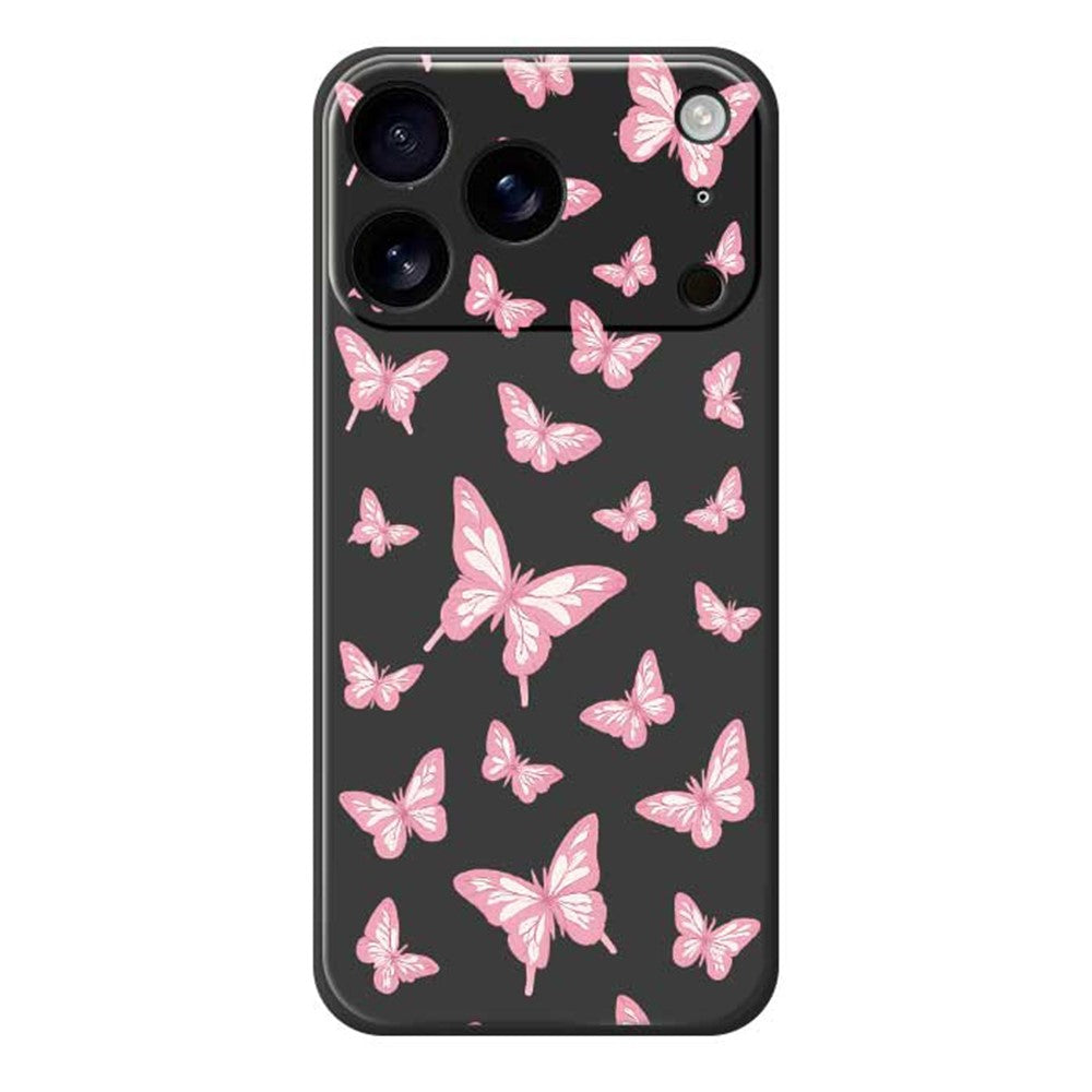 For iPhone 17 Pro Max Case Pink Butterflies Pattern Printing Straight Edge TPU Phone Back Cover - Black