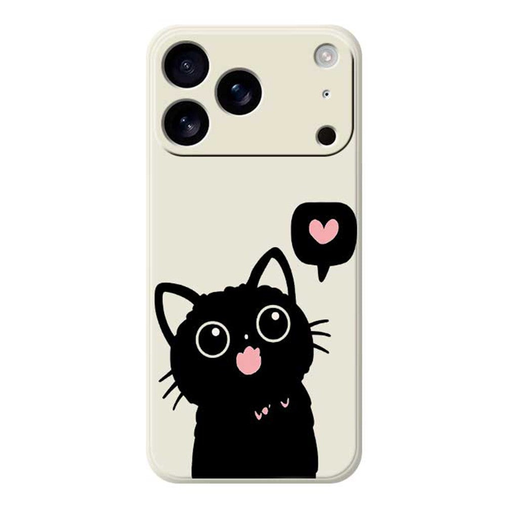 For iPhone 17 Pro Max Case Love Black Cat Pattern Printing Straight Edge TPU Phone Back Cover - Beige