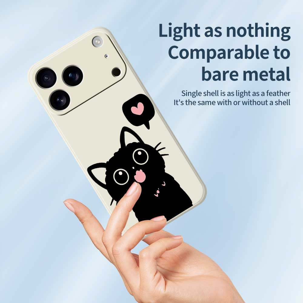 For iPhone 17 Pro Max Case Love Black Cat Pattern Printing Straight Edge TPU Phone Back Cover - Beige