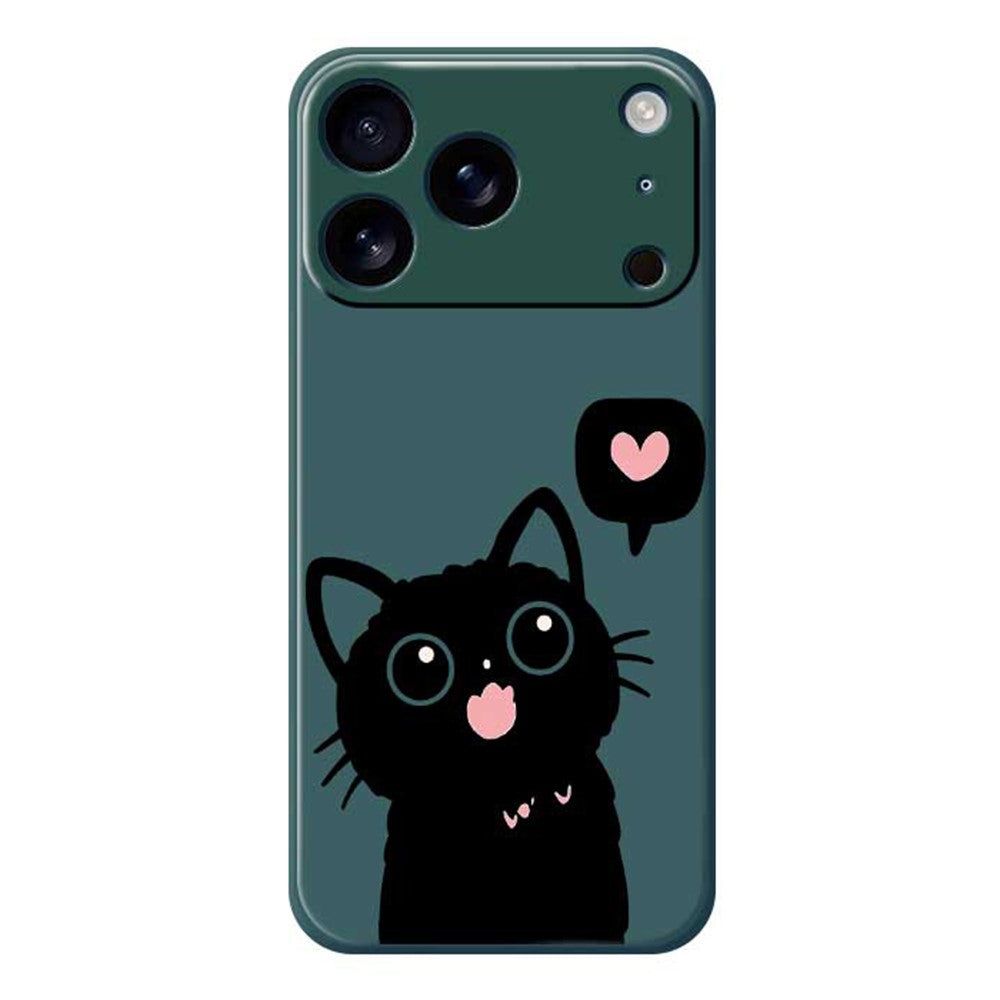 For iPhone 17 Pro Max Case Love Black Cat Pattern Printing Straight Edge TPU Phone Back Cover - Green
