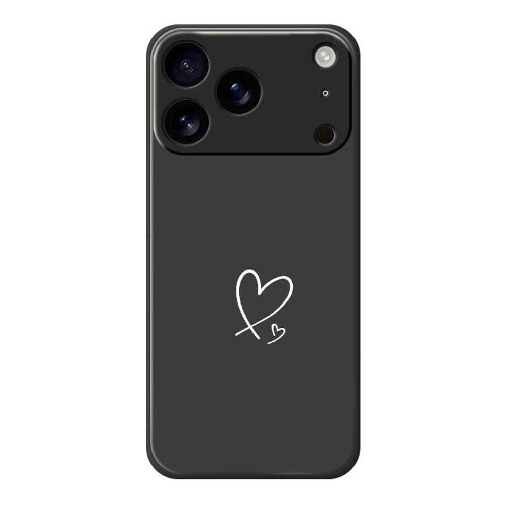 For iPhone 17 Pro Max Case White Love Pattern Printing Straight Edge TPU Phone Back Cover - Black