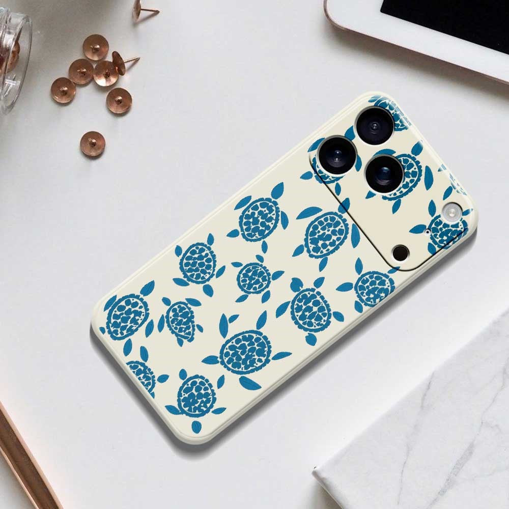 For iPhone 17 Pro Max Case Blue Turtle Pattern Printing Straight Edge TPU Phone Back Cover - Black