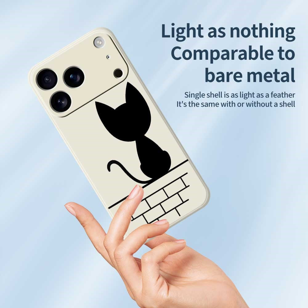 For iPhone 17 Pro Max Case Black Cat on the Wall Pattern Printing Straight Edge TPU Phone Back Cover - Beige