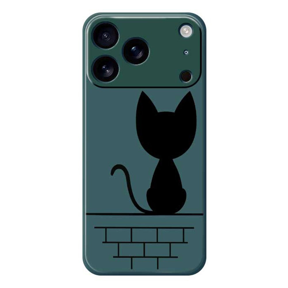 For iPhone 17 Pro Max Case Black Cat on the Wall Pattern Printing Straight Edge TPU Phone Back Cover - Green