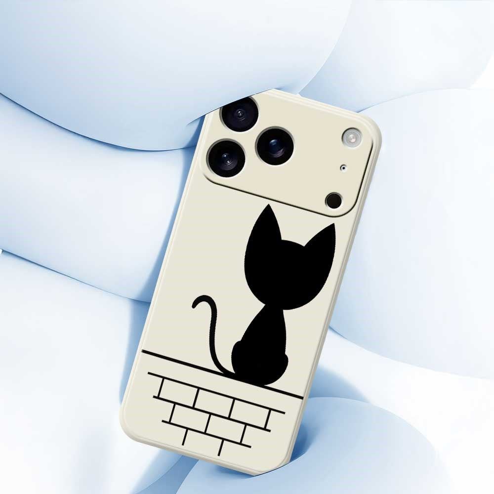 For iPhone 17 Pro Max Case Black Cat on the Wall Pattern Printing Straight Edge TPU Phone Back Cover - Green