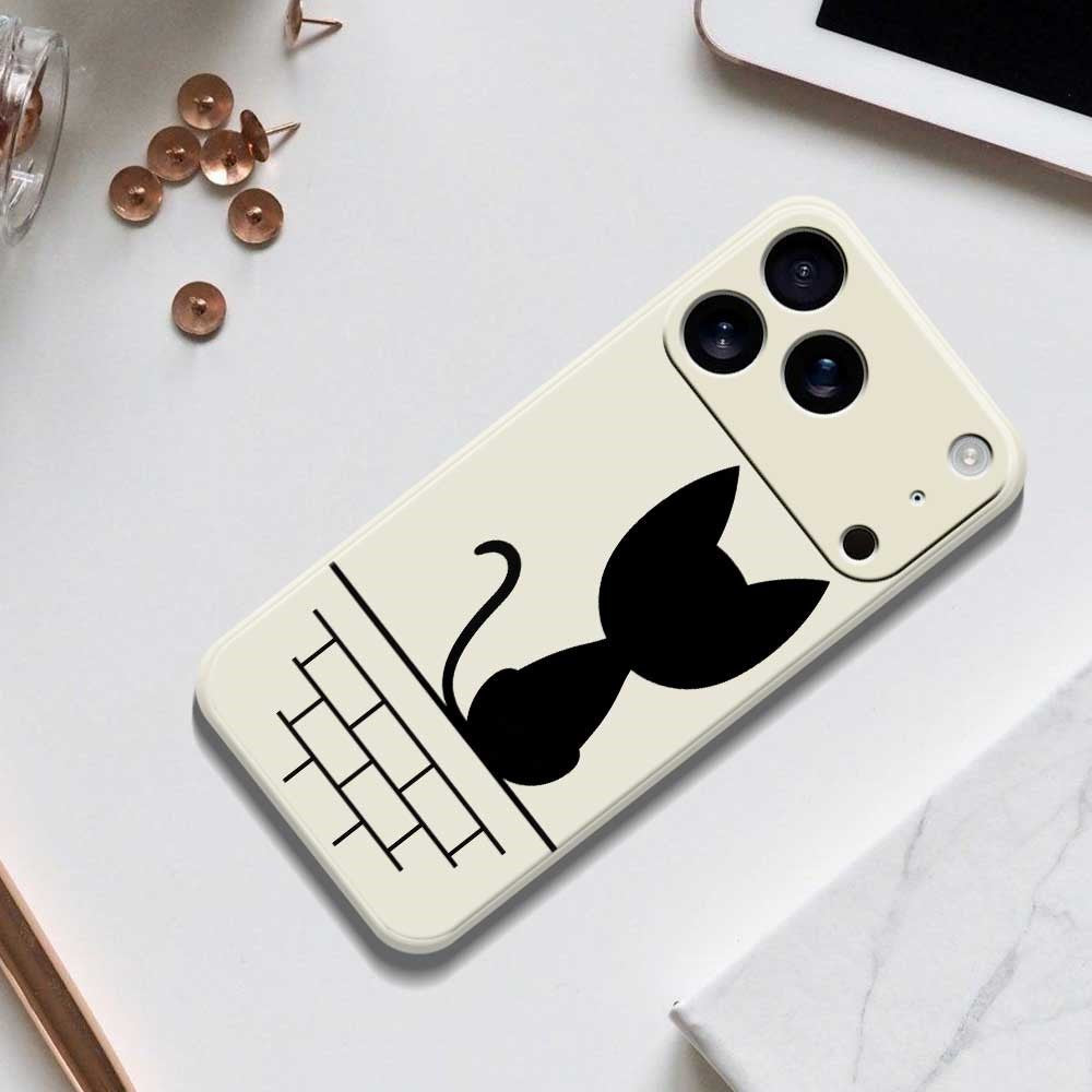 For iPhone 17 Pro Max Case Black Cat on the Wall Pattern Printing Straight Edge TPU Phone Back Cover - Green