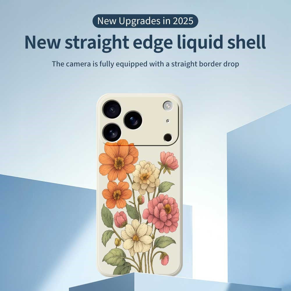 For iPhone 17 Pro Max Case Beautiful Flowers Pattern Printing Straight Edge TPU Phone Back Cover - Beige