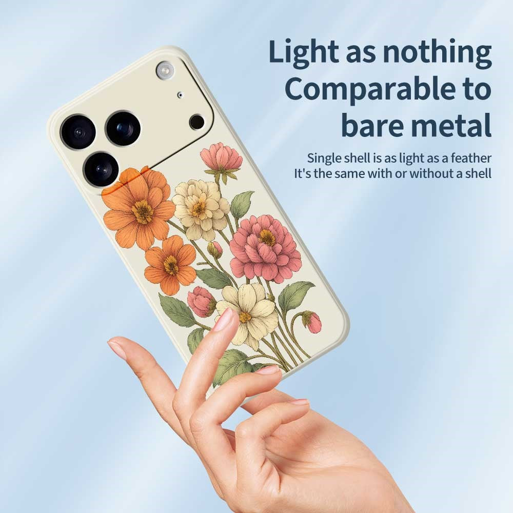 For iPhone 17 Pro Max Case Beautiful Flowers Pattern Printing Straight Edge TPU Phone Back Cover - Beige