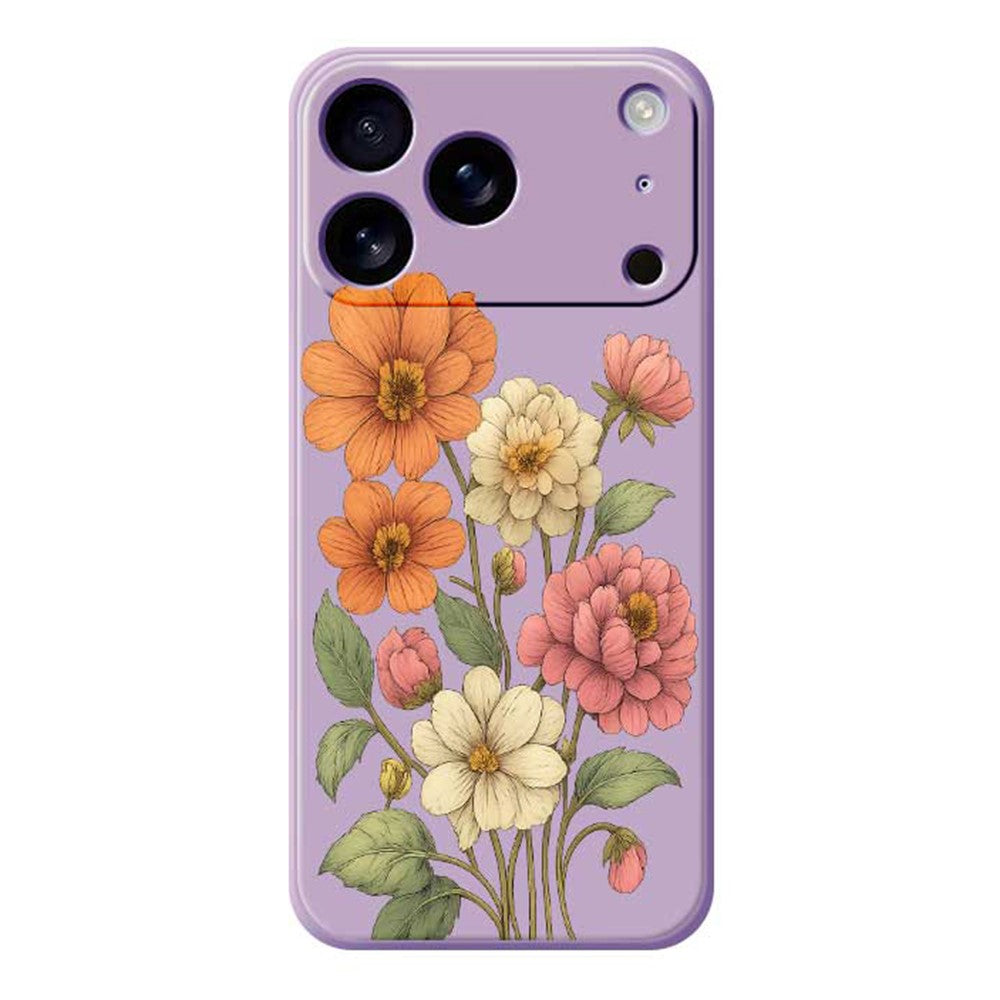 For iPhone 17 Pro Max Case Beautiful Flowers Pattern Printing Straight Edge TPU Phone Back Cover - Purple