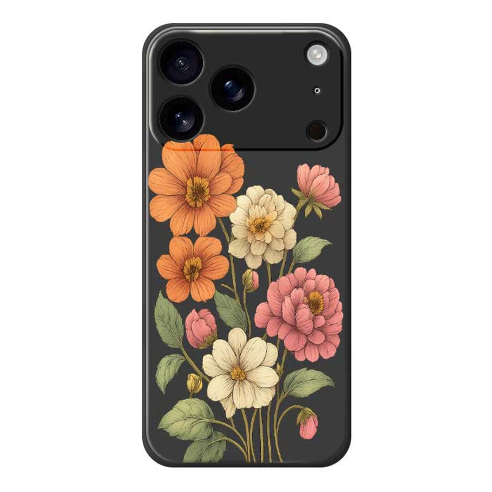 For iPhone 17 Pro Max Case Beautiful Flowers Pattern Printing Straight Edge TPU Phone Back Cover - Black