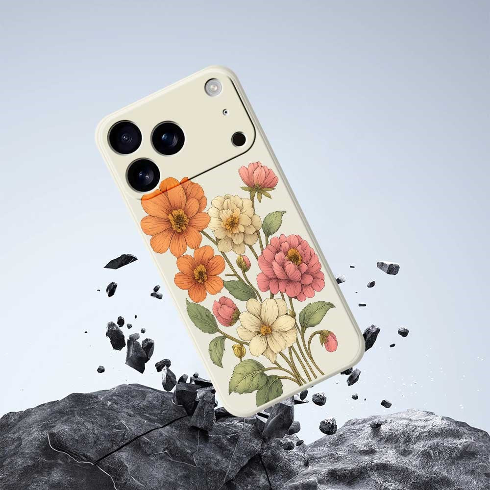 For iPhone 17 Pro Max Case Beautiful Flowers Pattern Printing Straight Edge TPU Phone Back Cover - Black