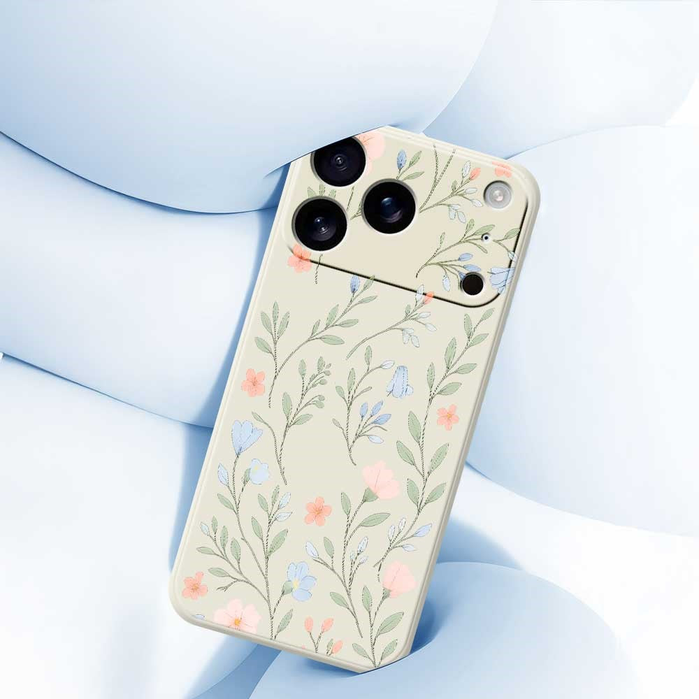 For iPhone 17 Pro Max Case Pink Blue Flowers Pattern Printing Straight Edge TPU Phone Back Cover - Beige